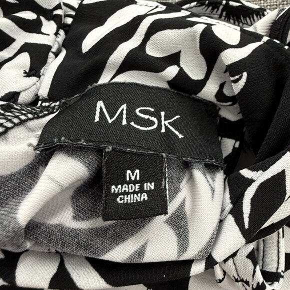 MSK Shift Dress high Halter Neck black & White Medium Floral Stretchy Sleeveless - Picture 7 of 11